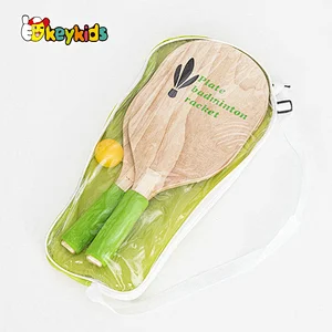 OEM outdoor or indoor playing fitness non-slip wooden shuttlecock ball plate paddle with ball W01C008