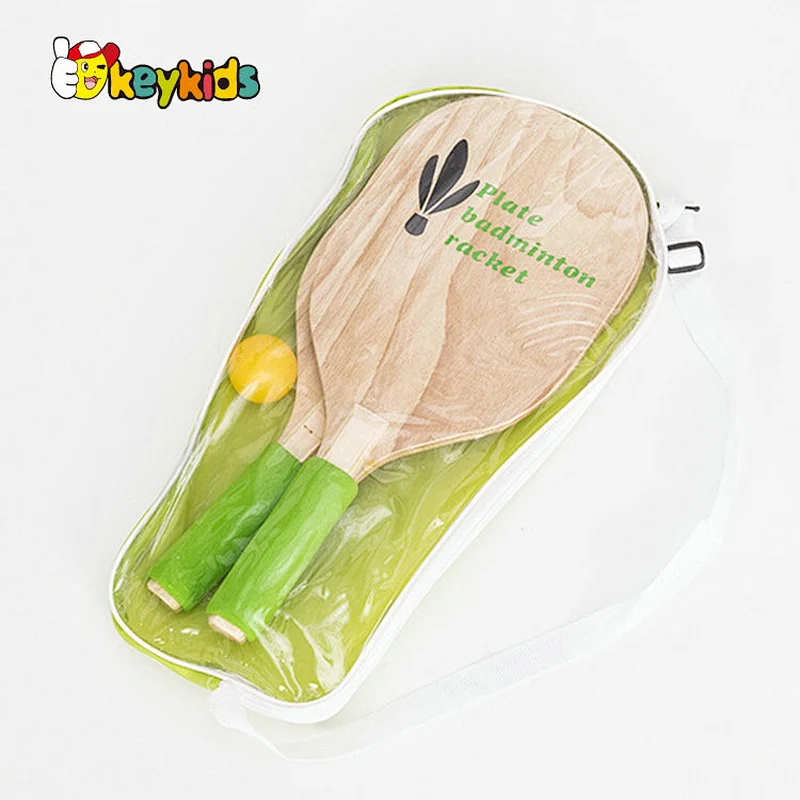 OEM outdoor or indoor playing fitness non-slip wooden shuttlecock ball plate paddle with ball W01C008