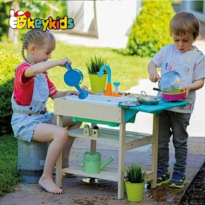 Children Outdoor durable wooden toys mud kitchen with working water tap W10C767