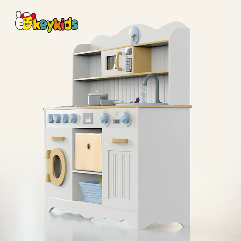 New released kids cooking pretend play wooden kitchen toy with running water W10C806