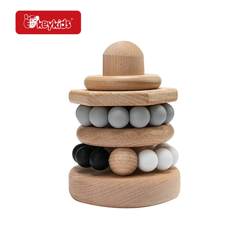 Food Grade Bracelet Teether Natural Wooden Stacking Ring Toy For Kids W13D412