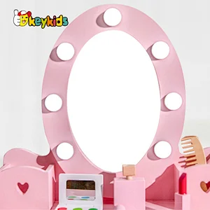Most popular girls pink wooden doll makeup table with LED mirror W08H192