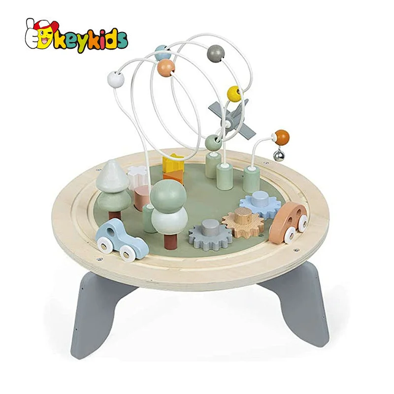New Arrival Kids Educational Toy Wooden Activity Table with Bead Maze Cube W12D480
