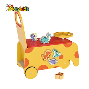 New Educational Wooden Cartoon Animal Push Along Walker Toy For Baby W16E209