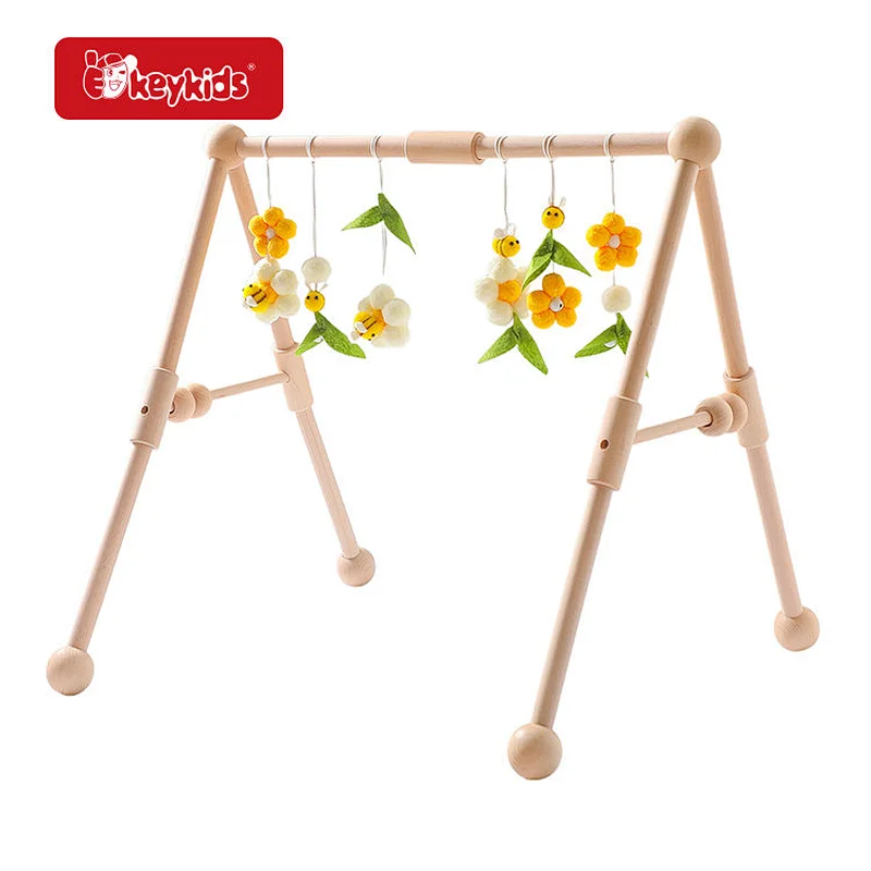 Baby Fitness Frame Foldable Natural Wooden Activity Gym With Hanging Toys W08K373
