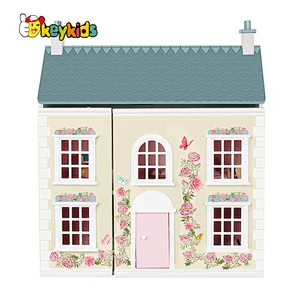 New Design Kids Pretend Play Lovely Pink Wooden Dollhouse With Furnitures W06A534