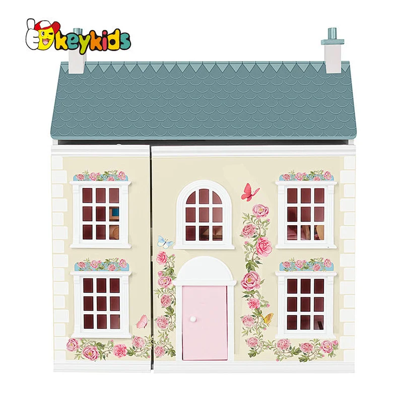 New Design Kids Pretend Play Lovely Pink Wooden Dollhouse With Furnitures W06A534