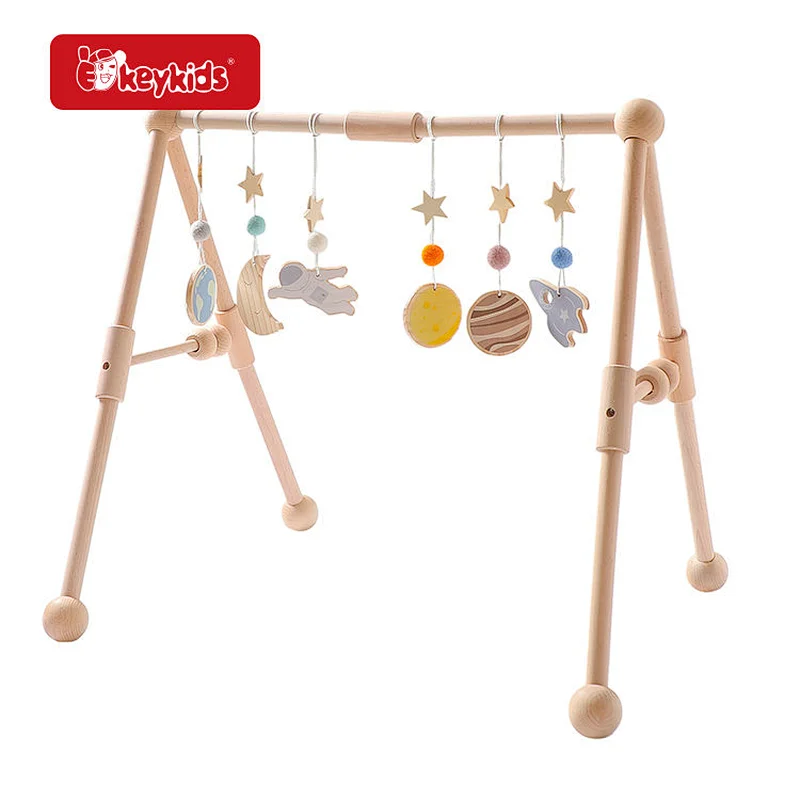 Baby Fitness Frame Foldable Natural Wooden Activity Gym With Hanging Toys W08K373