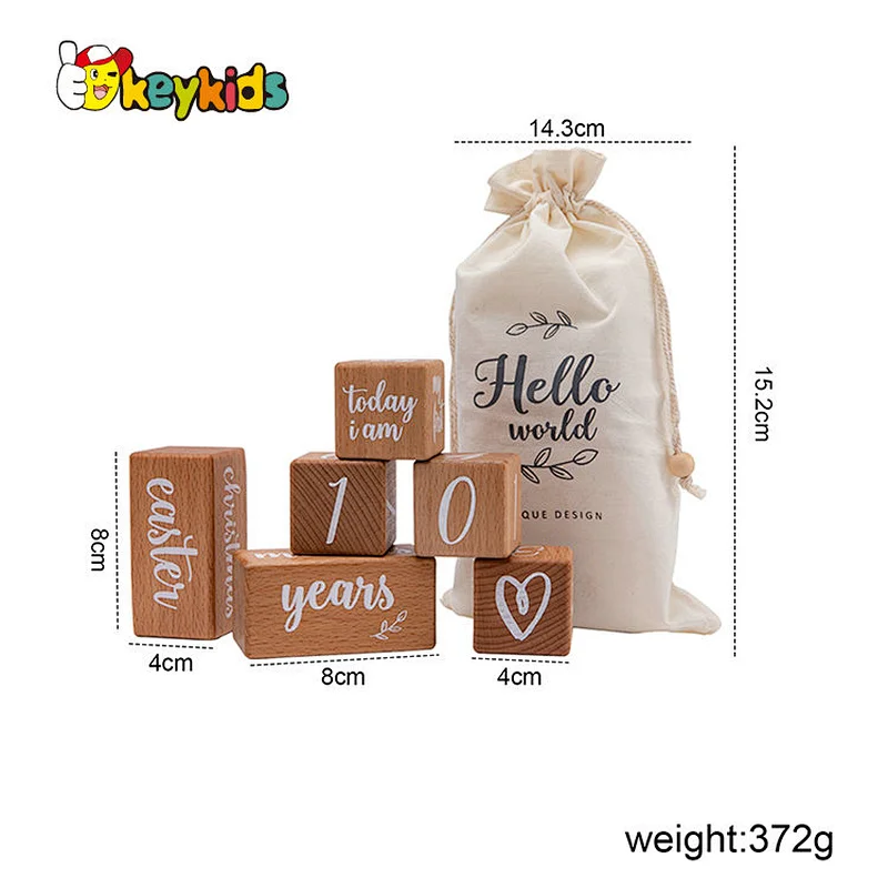 Month Date Display Wooden Perpetual Block Calendar for Desk W09F033