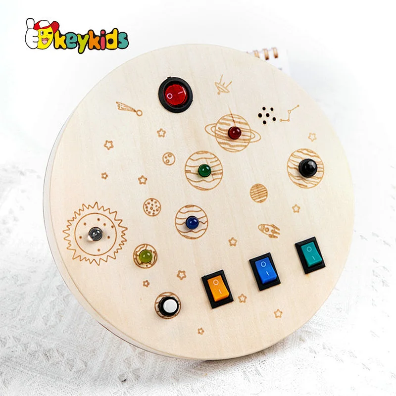 Customize kids Montessori board wooden sensory switch toy with led light sounds W12D458