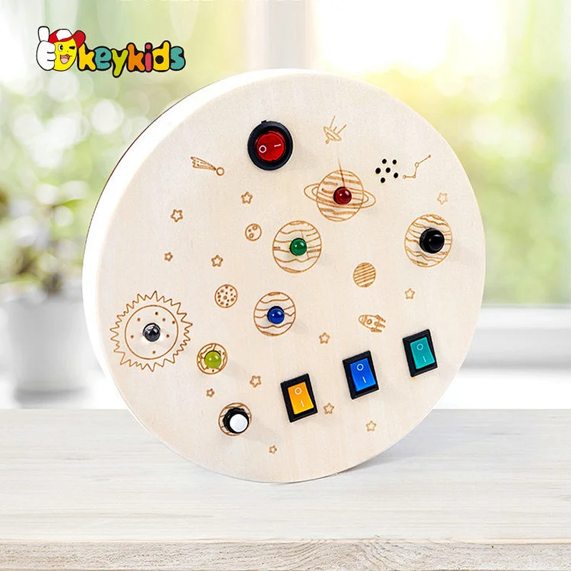 Customize kids Montessori board wooden sensory switch toy with led light sounds W12D458