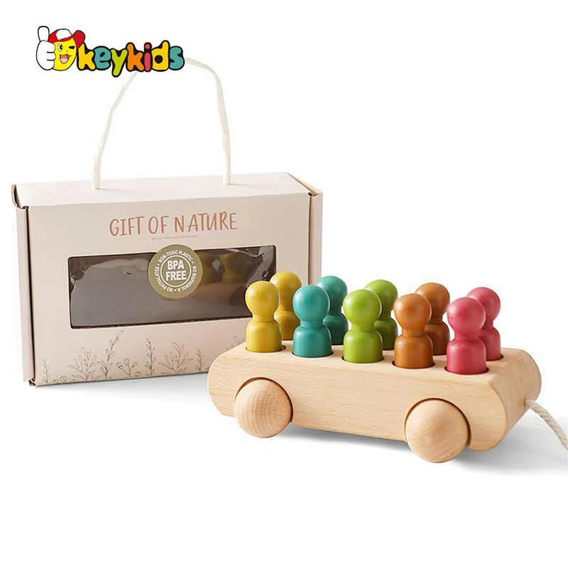 customzie natural beech wood beech car toy with pegs W05C155
