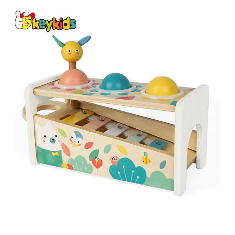 Kids Educational Musical Toy Wooden Pound Tap Bench with Slide Out Xylophone W07A230