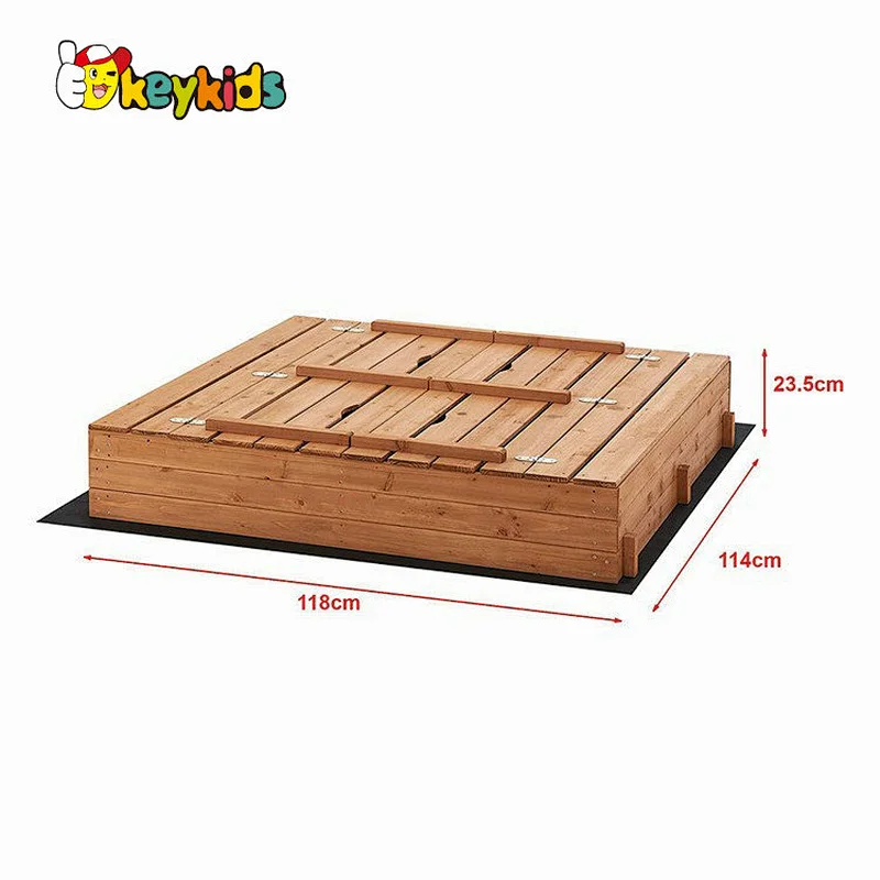 Outdoor playground kids play set wooden sandpit with cover W01D257