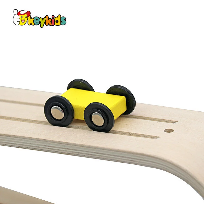 Customize educational kids track slot wooden toy ramp racer with 3 mini cars W04E434