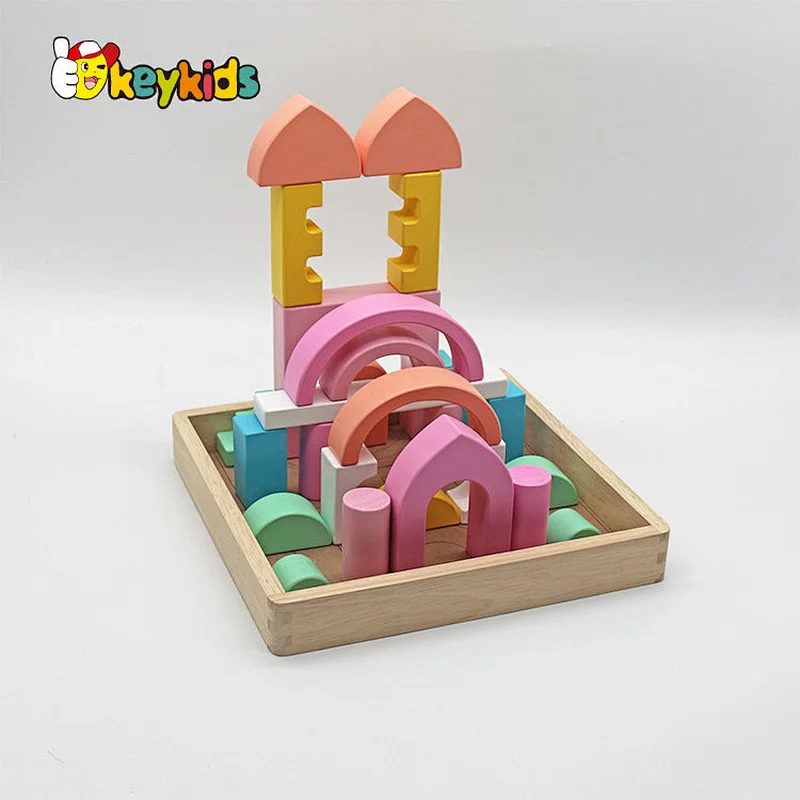 Custom educational colored stacking wooden blocks for crafts W13A289