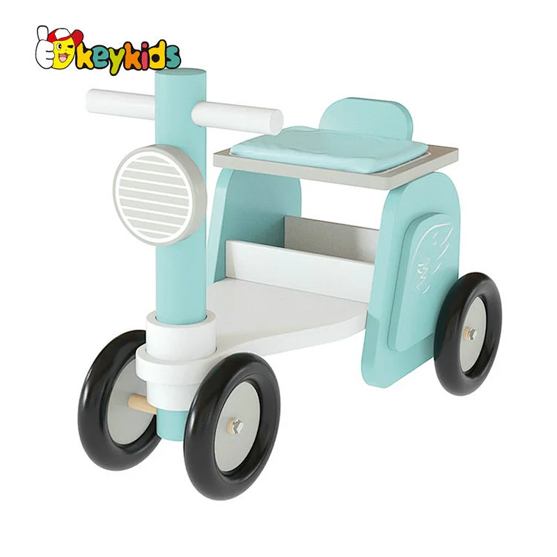 New Design Blue Ride On Car Kids Three Wheels Wooden Push Balance Bike Toy W16B017