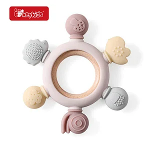 Customize Eco-friendly Food Grade Silicone Wooden Teether Ring For Baby W07I201