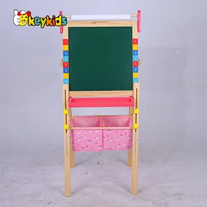 Kids double sided height adjustable wooden chalkboard with basket W12B232