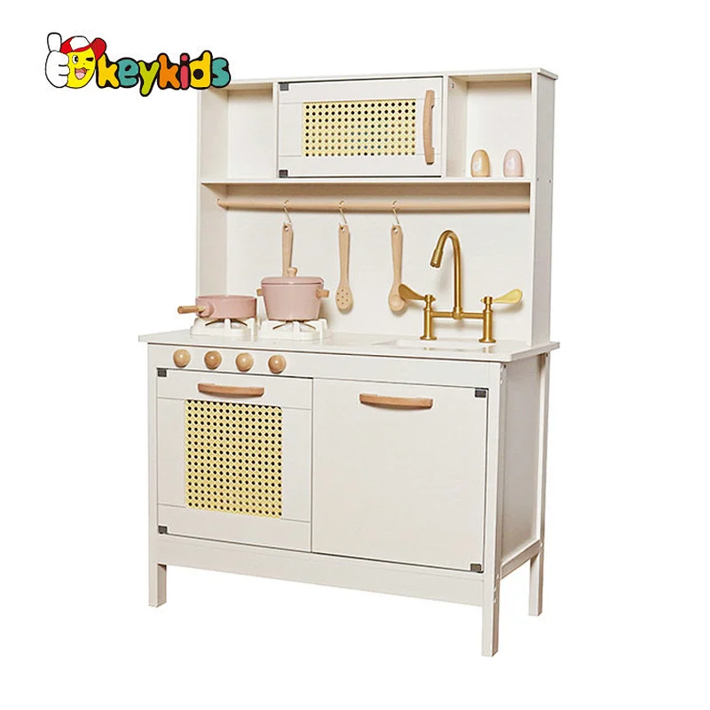 2023 New Upgrade stove wooden kids pink play kitchen with realistic light and sound W10C601C