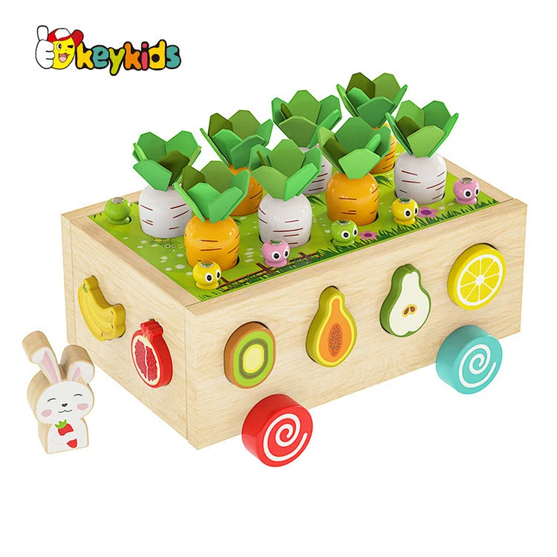 Kids Educational Multifunctional Shape Sorting Wooden Pull Radish Toy W12D425