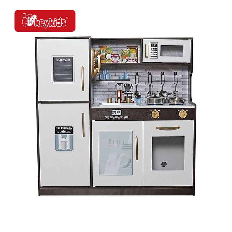 Customize Play House Cooking Toys Set Black Wooden Play Kitchen For Kids W10C529E