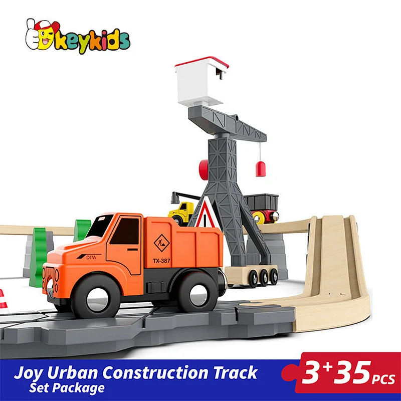 Customize cheap 35 PCS assembly slot toys wooden train track set for kids W04C246