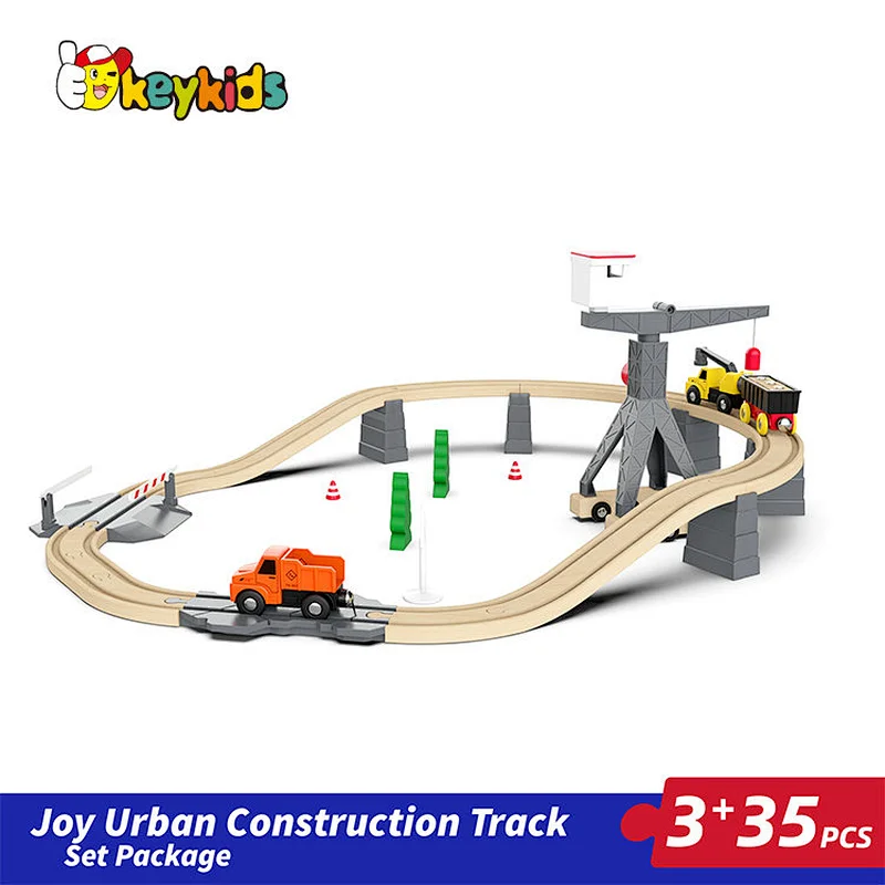 Customize cheap 35 PCS assembly slot toys wooden train track set for kids W04C246