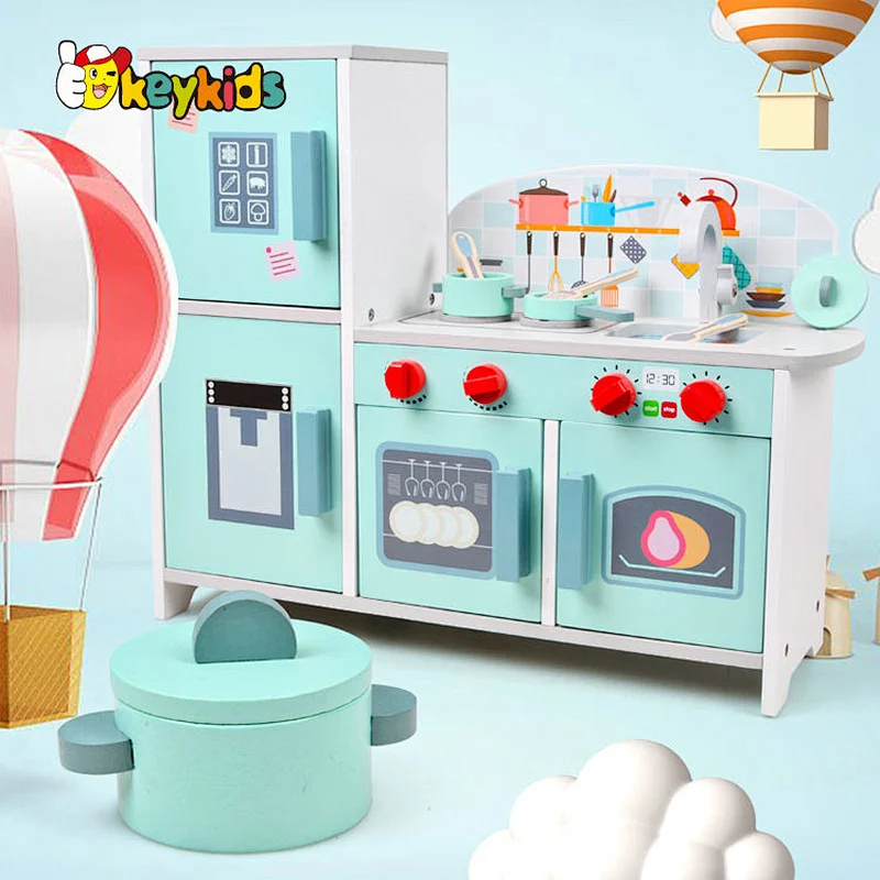 Simulation kids role playing game wooden play kitchen refrigerator with stove W10C669