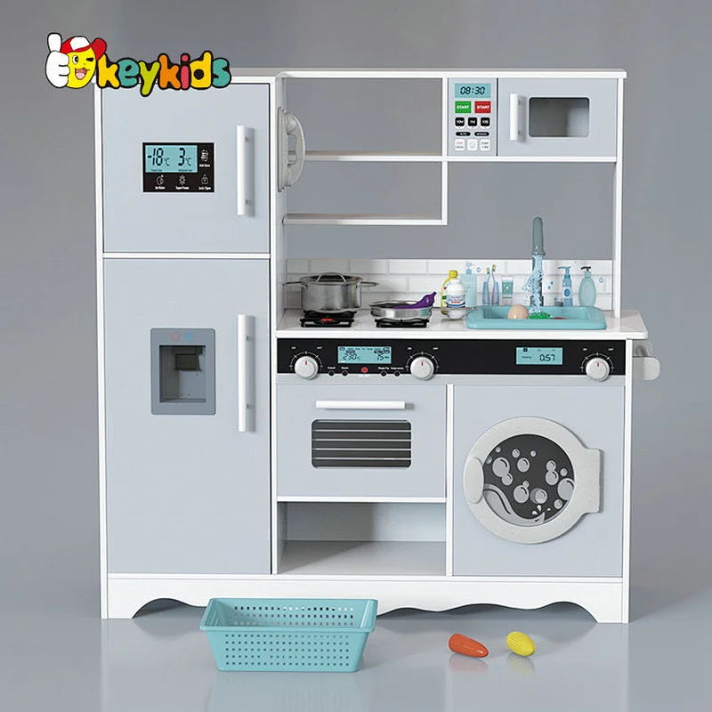New Arrival water running wooden kids play kitchen with washing machine W10C787