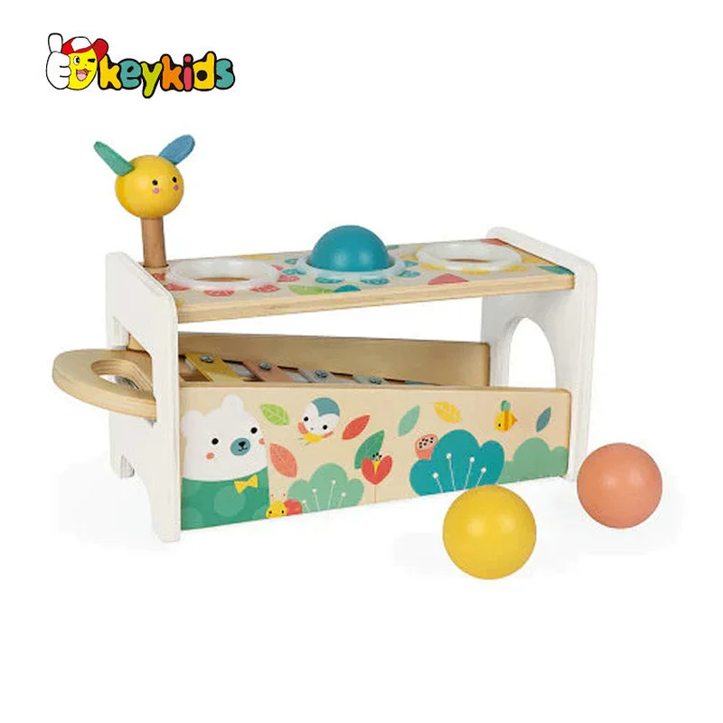 Kids Educational Musical Toy Wooden Pound Tap Bench with Slide Out Xylophone W07A230