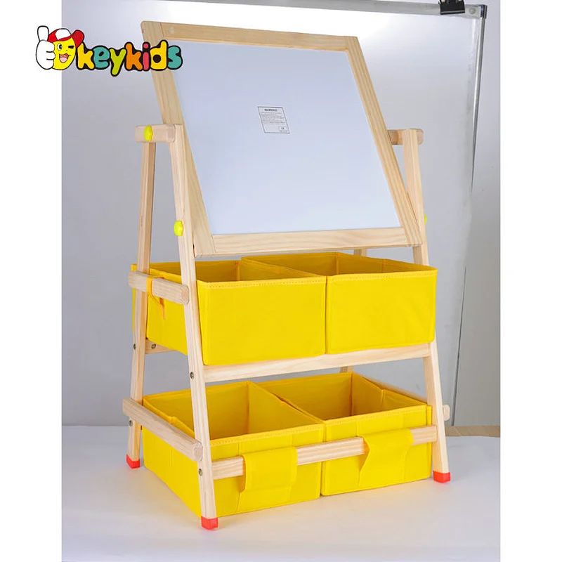 Kids art easel wooden standing easel with storaage bsket W12B238