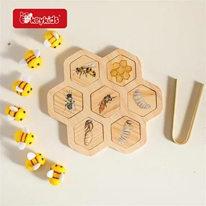 New Arrival Bee Life Cycle Learning Puzzle Wooden Beehive Toy For Kids W12E187