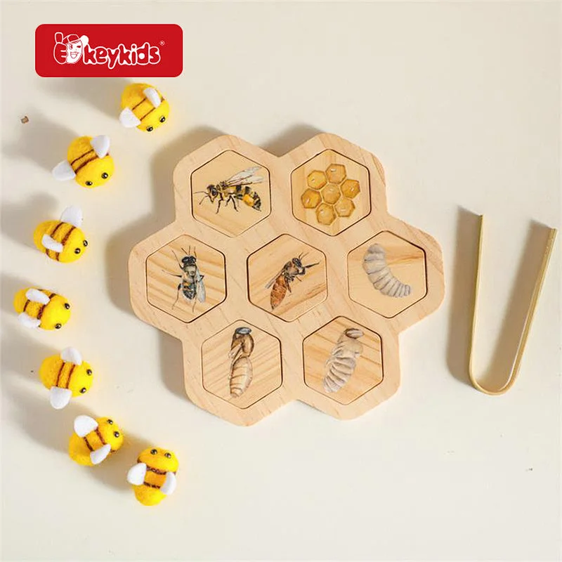 New Arrival Bee Life Cycle Learning Puzzle Wooden Beehive Toy For Kids W12E187