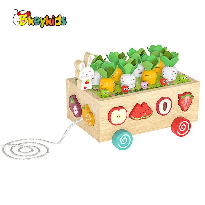 Kids Educational Multifunctional Shape Sorting Wooden Pull Radish Toy W12D425