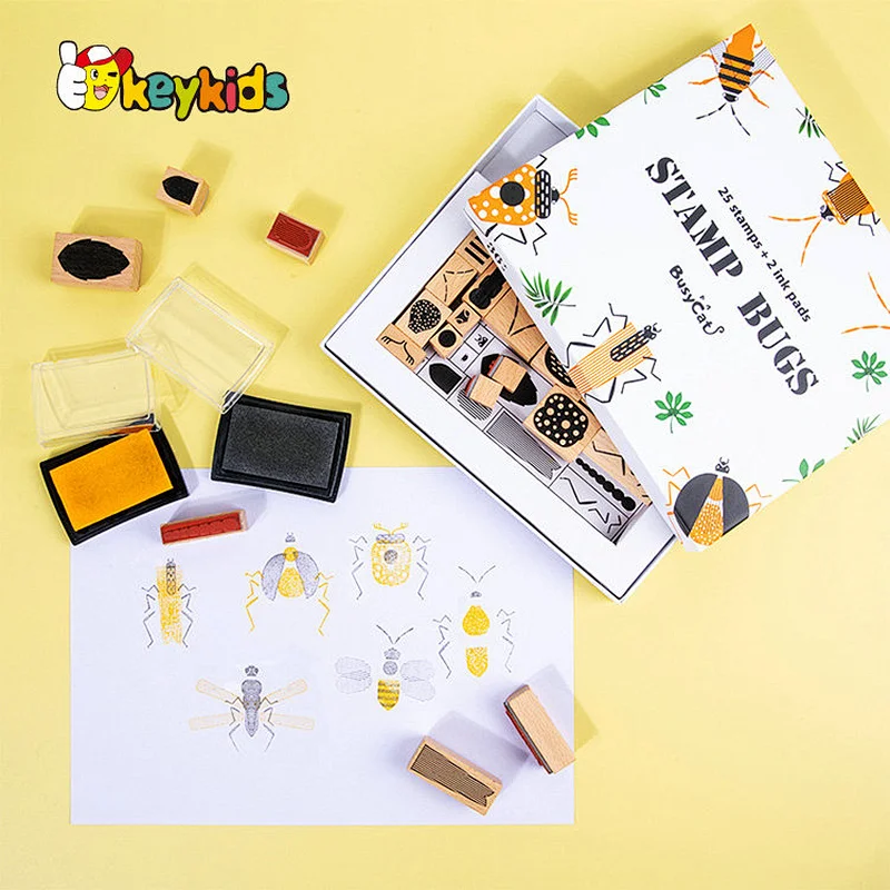Hot Selling Educational Sensory Game 25 Pcs Wooden Insect Stamp Toy For Kids W18A209