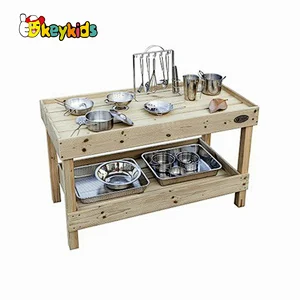 Children durable wooden outdoor kitchen table with accessories W10C817
