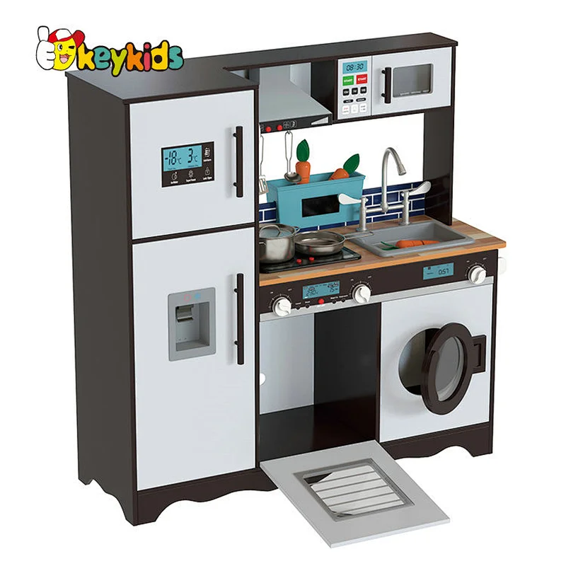 Modern Style Mini Black Wooden Kitchen Toy For Kids Pretend Role Play W10C752