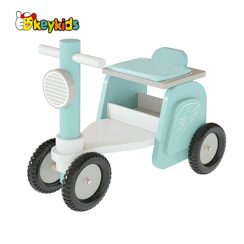 New Design Blue Ride On Car Kids Three Wheels Wooden Push Balance Bike Toy W16B017