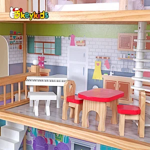 Customize large girls pink wooden dollhouse with storage W06A324