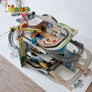 New design preschool play 4 floors wooden city bus station toy for kids W04C250