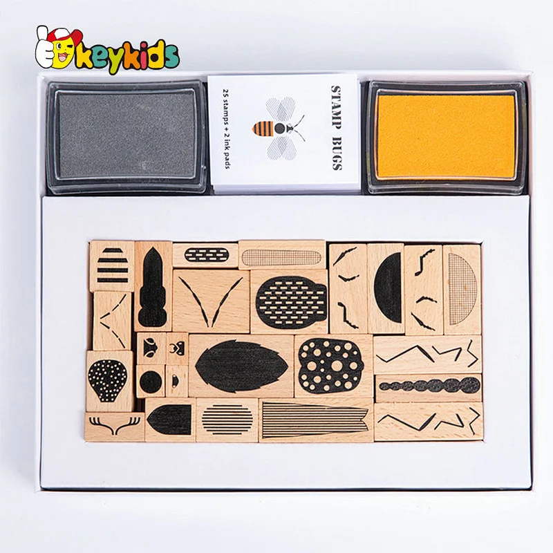 Hot Selling Educational Sensory Game 25 Pcs Wooden Insect Stamp Toy For Kids W18A209