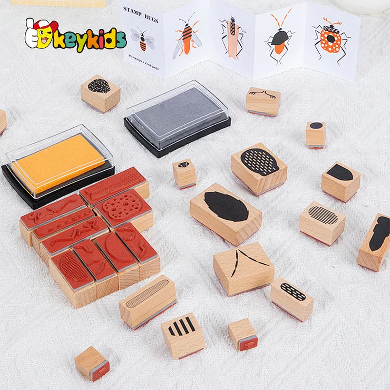 Hot Selling Educational Sensory Game 25 Pcs Wooden Insect Stamp Toy For Kids W18A209