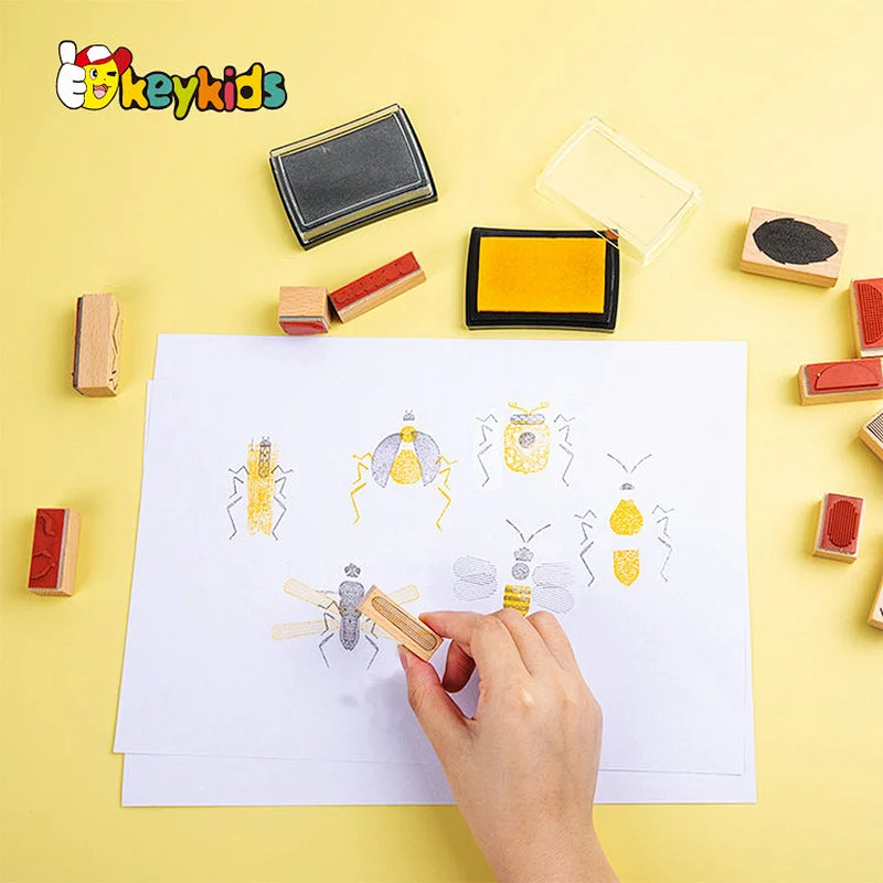 Hot Selling Educational Sensory Game 25 Pcs Wooden Insect Stamp Toy For Kids W18A209