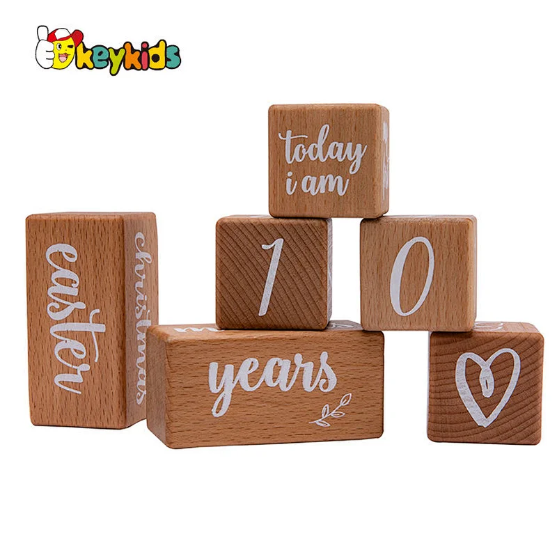 Month Date Display Wooden Perpetual Block Calendar for Desk W09F033