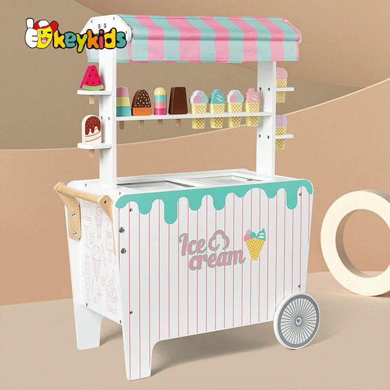 New arrive pretend play wooden play shop ice cream cart for kids W10A178