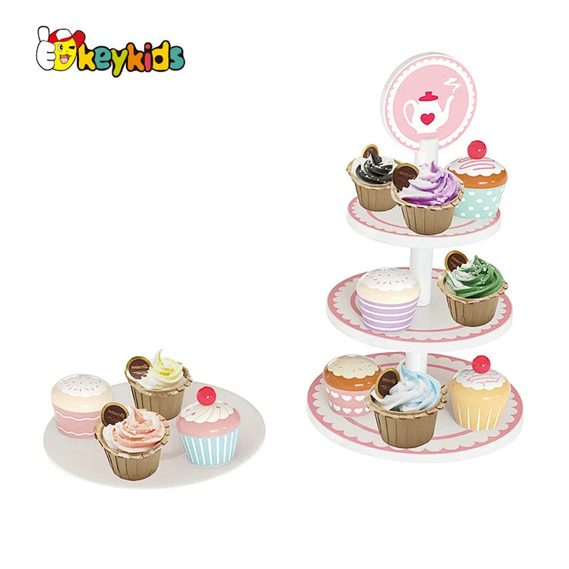 Most Popular Simulation Play Food Wooden Cake Stand Set Toy For Kids W10B447