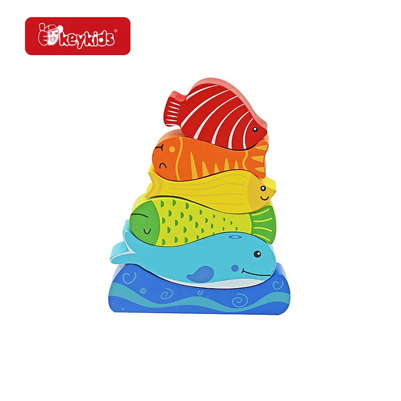 Early Educational Blocks Colorful Fish Shaped Wooden Stacking Toy For Kids W13D410