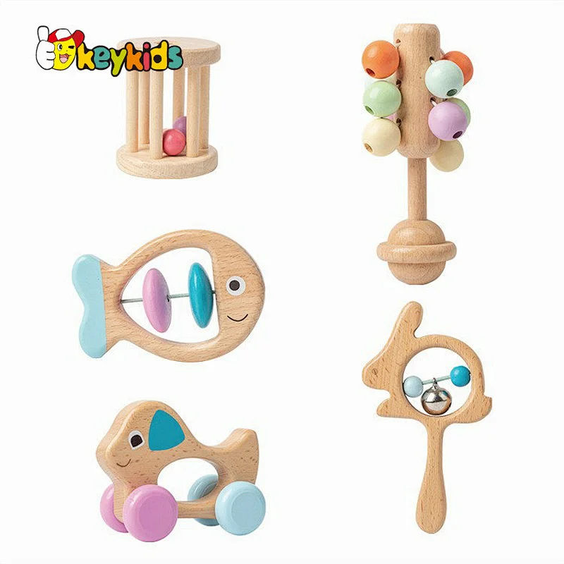 wholesale 5 pcs hand bell shaker wooden rattle toy set for newborn W07I198