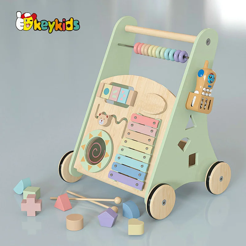 New design educational push wooden baby walker with activity center W08J001I